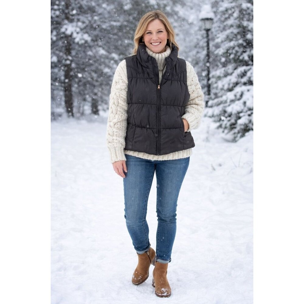 American Living  Puffer Vest XL Black Lightweight Quilted Zip Up Cozy Outdoor